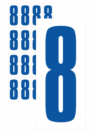 Čísla a písmena - Číslo na samolepicí fólii PVC s bílým podkladem: 8 (Modrá)