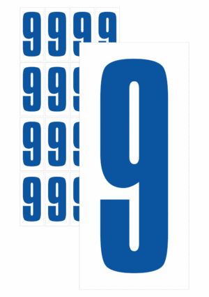 Čísla a písmena - Číslo na samolepicí fólii PVC s bílým podkladem: 9 (Modrá)
