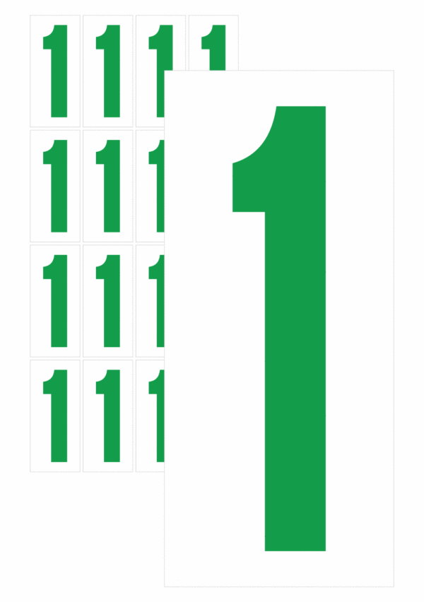 Čísla a písmena - Číslo na samolepicí fólii PVC s bílým podkladem: 1 (Zelená)