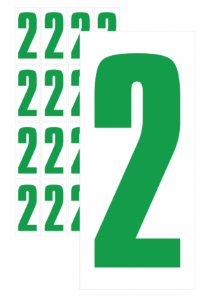 Čísla a písmena - Číslo na samolepicí fólii PVC s bílým podkladem: 2 (Zelená)