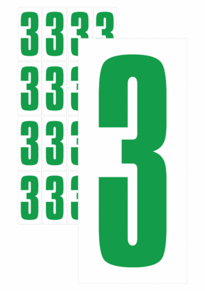 Čísla a písmena - Číslo na samolepicí fólii PVC s bílým podkladem: 3 (Zelená)