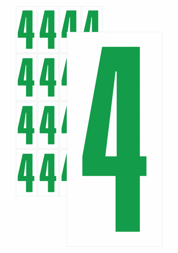 Čísla a písmena - Číslo na samolepicí fólii PVC s bílým podkladem: 4 (Zelená)