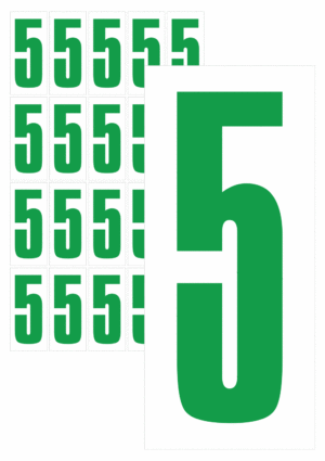 Čísla a písmena - Číslo na samolepicí fólii PVC s bílým podkladem: 5 (Zelená)