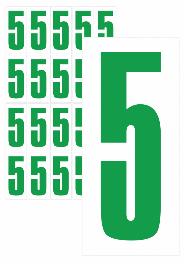 Čísla a písmena - Číslo na samolepicí fólii PVC s bílým podkladem: 5 (Zelená)