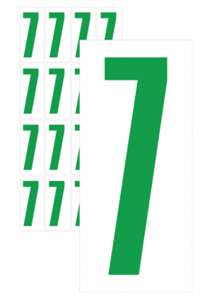 Čísla a písmena - Číslo na samolepicí fólii PVC s bílým podkladem: 7 (Zelená)
