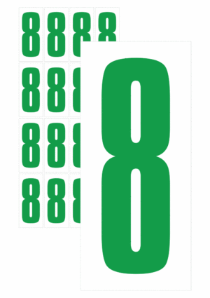 Čísla a písmena - Číslo na samolepicí fólii PVC s bílým podkladem: 8 (Zelená)