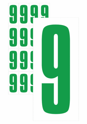 Čísla a písmena - Číslo na samolepicí fólii PVC s bílým podkladem: 9 (Zelená)