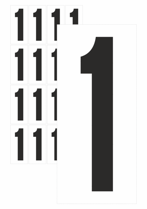 Čísla a písmena - Číslo na samolepicí fólii PVC s bílým podkladem: 1 (Černá)