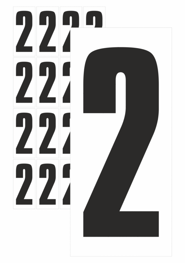 Čísla a písmena - Číslo na samolepicí fólii PVC s bílým podkladem: 2 (Černá)