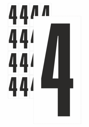 Čísla a písmena - Číslo na samolepicí fólii PVC s bílým podkladem: 4 (Černá)