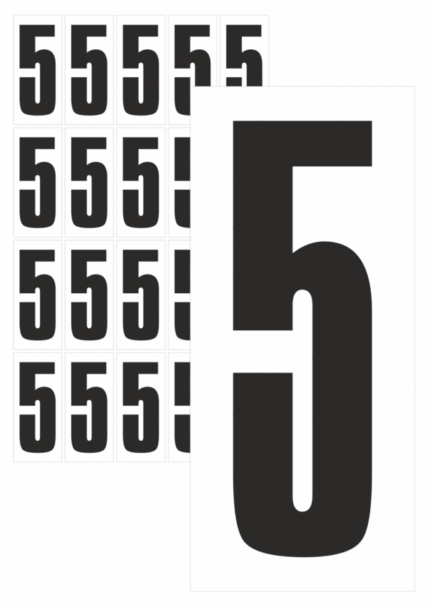 Čísla a písmena - Číslo na samolepicí fólii PVC s bílým podkladem: 5 (Černá)