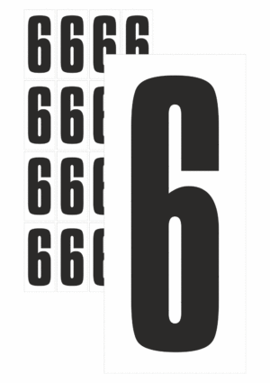 Čísla a písmena - Číslo na samolepicí fólii PVC s bílým podkladem: 6 (Černá)