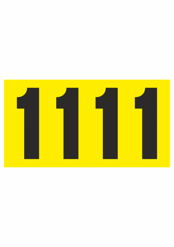 Čísla a písmena - Víceciferná čísla na samolepicí fólii PVC: Čtyřciferná čísla (Žlutá + Černý podklad))
