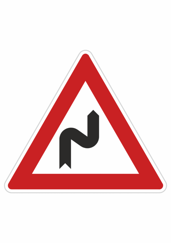 Dopravní značky plechové - Výstražné: Dvojitá zatáčka, první vpravo (A2a)