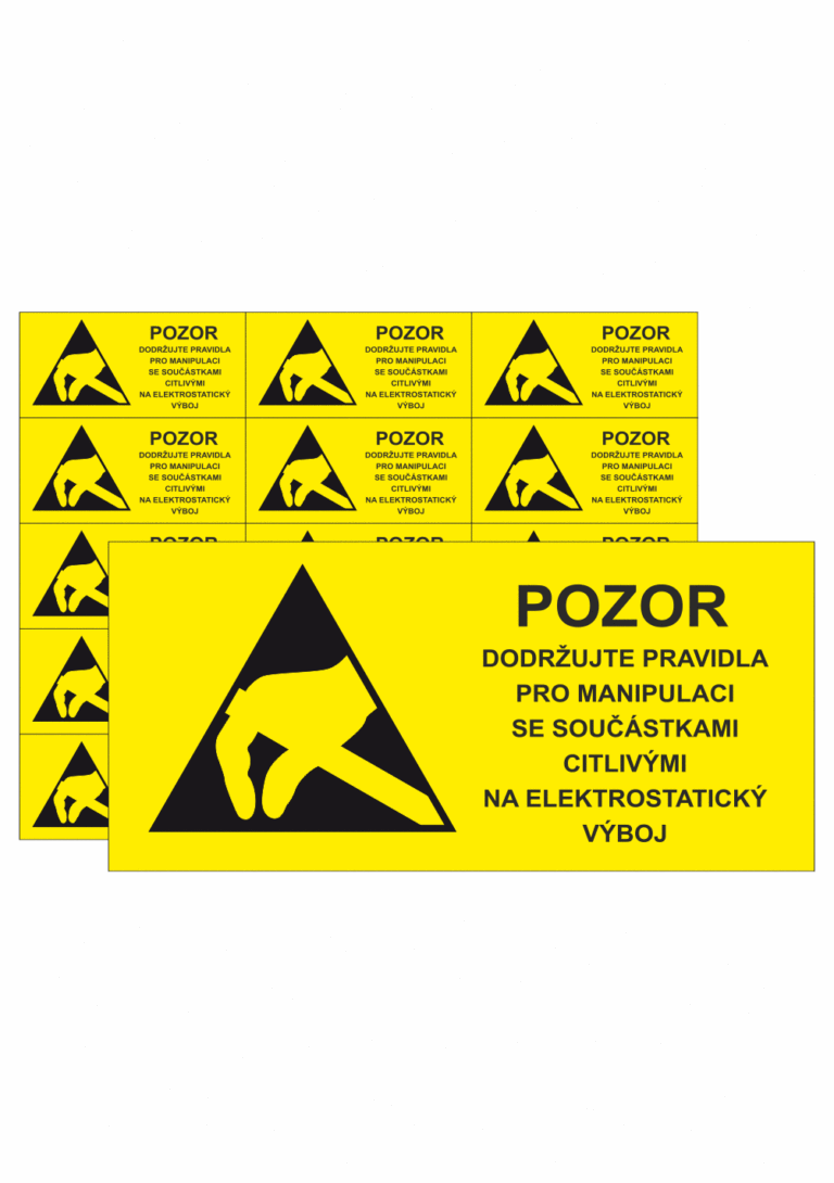 Značení ESD - Elektrostatika: Pozor dodržujte pravidla pro manipulaci se součástkami citlivými na elektrostatický výboj