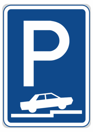 Dopravní značky plechové - Informativní: Parkoviště s částečným stáním na chodníku kolmo nebo šikmo (IP11f)