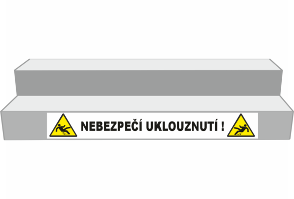 Podlahové pásy a značky - Označení schodů: Nebezpečí uklouznutí (Bílý podklad)