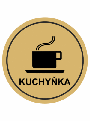 Značení budov, prostorů a vstupů - Označení místnosti (Piktogramy): Kuchyňka (Zlatá, Kruh)