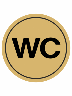 Značení budov, prostorů a vstupů - Označení místnosti (Piktogramy): WC (Zlatá, Kruh)