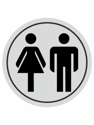 Značení budov, prostorů a vstupů - Označení místnosti (Piktogramy): WC Muži + Ženy (Stříbrná, Kruh)