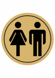 Značení budov, prostorů a vstupů - Označení místnosti (Piktogramy): WC Muži + Ženy (Zlatá, Kruh)