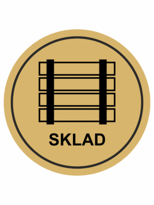 Značení budov, prostorů a vstupů - Označení místnosti (Piktogramy): Sklad (Zlatá, Kruh)