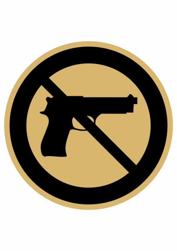 Značení budov, prostorů a vstupů - Označení místnosti (Piktogramy): Zákaz zbraní (Zlatá, Kruh)
