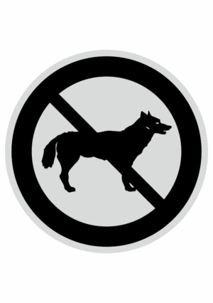 Značení budov, prostorů a vstupů - Označení místnosti (Piktogramy): Zákaz psů (Stříbrná, Kruh)