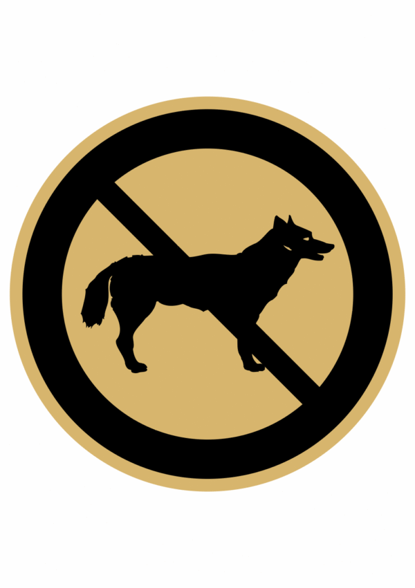 Značení budov, prostorů a vstupů - Označení místnosti (Piktogramy): Zákaz psů (Zlatá, Kruh)