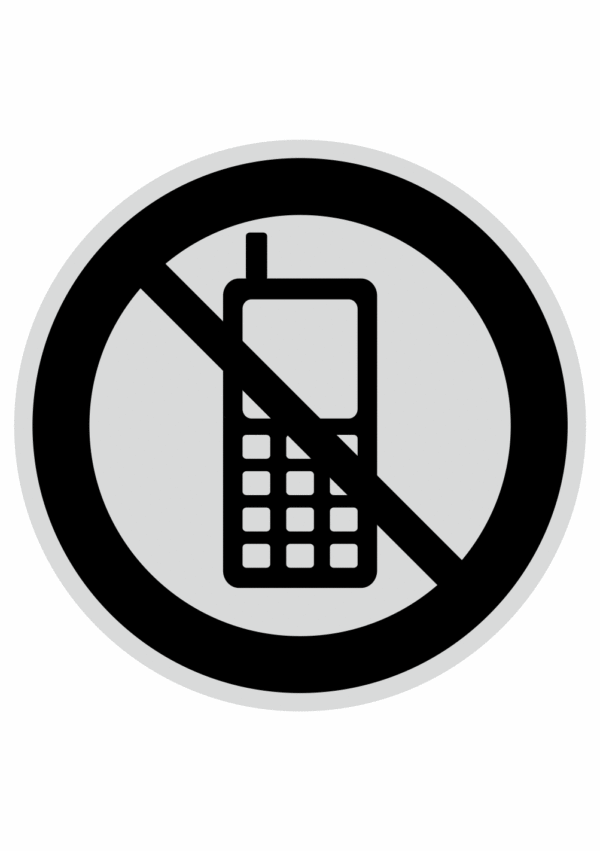 Značení budov, prostorů a vstupů - Označení místnosti (Piktogramy): Zákaz mobilů (Stříbrná, Kruh)