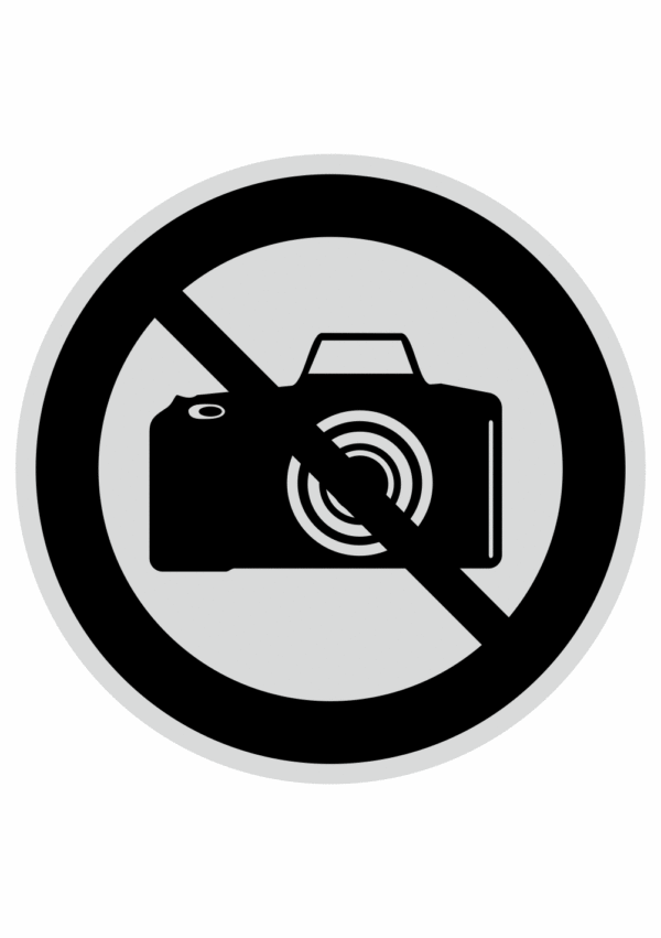 Značení budov, prostorů a vstupů - Označení místnosti (Piktogramy): Zákaz focení (Stříbrná, Kruh)