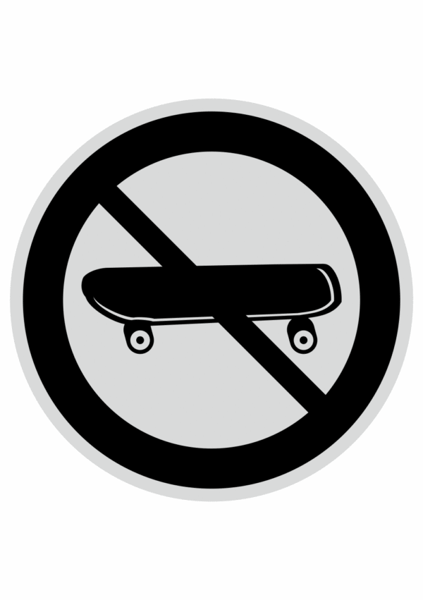 Značení budov, prostorů a vstupů - Označení místnosti (Piktogramy): Zákaz skateboardů (Stříbrná, Kruh)