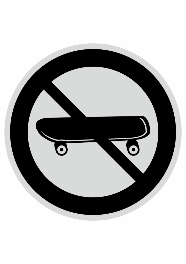 Značení budov, prostorů a vstupů - Označení místnosti (Piktogramy): Zákaz skateboardů (Stříbrná, Kruh)