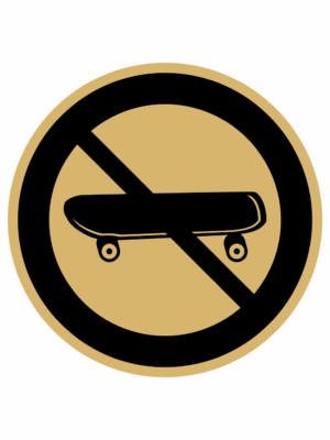 Značení budov, prostorů a vstupů - Označení místnosti (Piktogramy): Zákaz skateboardů (Zlatá, Kruh)
