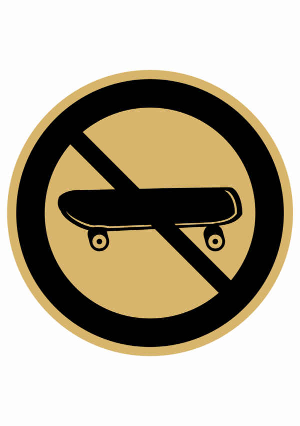 Značení budov, prostorů a vstupů - Označení místnosti (Piktogramy): Zákaz skateboardů (Zlatá, Kruh)