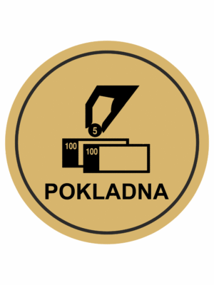 Značení budov, prostorů a vstupů - Označení místnosti (Piktogramy): Pokladna (Zlatá, Kruh)