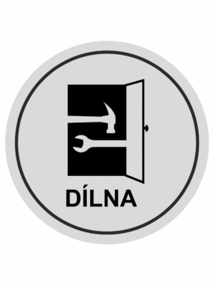 Značení budov, prostorů a vstupů - Označení místnosti (Piktogramy): Dílna (Stříbrná, Kruh)