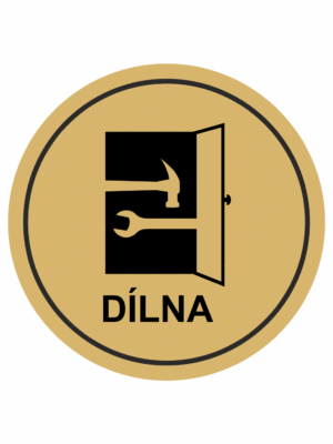 Značení budov, prostorů a vstupů - Označení místnosti (Piktogramy): Dílna (Zlatá, Kruh)
