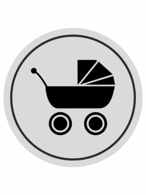 Značení budov, prostorů a vstupů - Označení místnosti (Piktogramy): Kočárek (Stříbrná, Kruh)