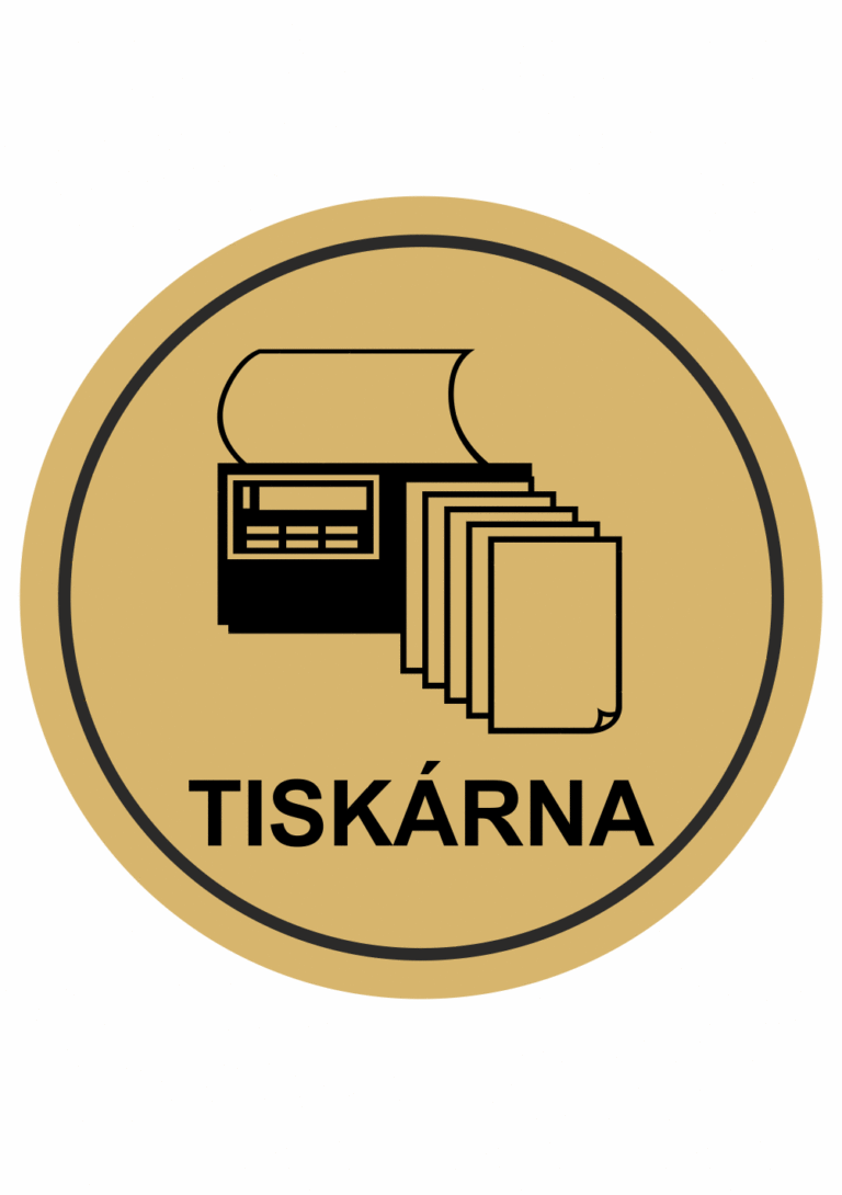 Značení budov, prostorů a vstupů - Označení místnosti (Piktogramy): Tiskárna (Zlatá, Kruh)