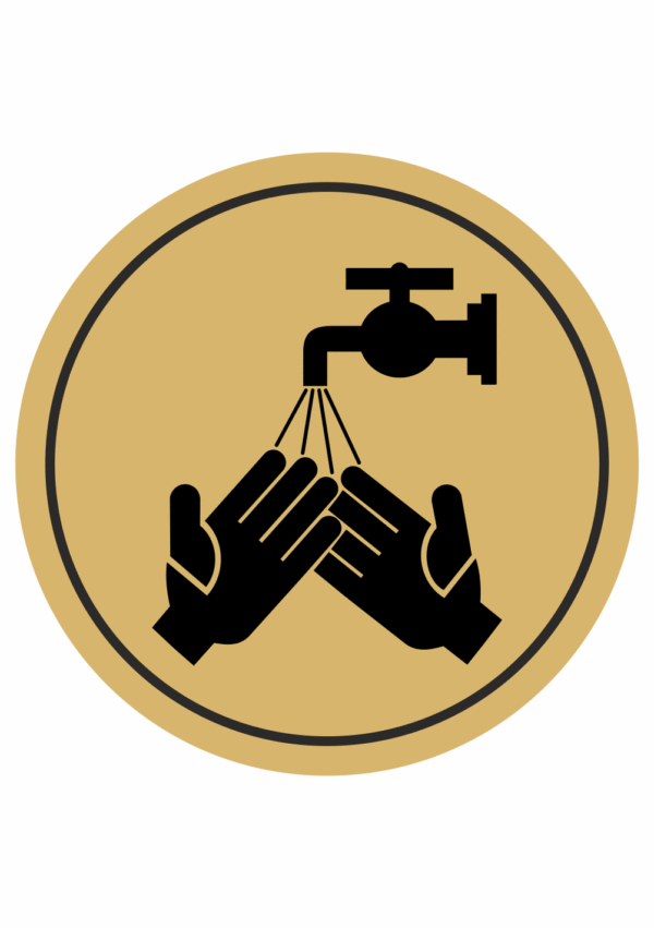 Značení budov, prostorů a vstupů - Označení místnosti (Piktogramy): Umyjte si ruce (Zlatá, Kruh)