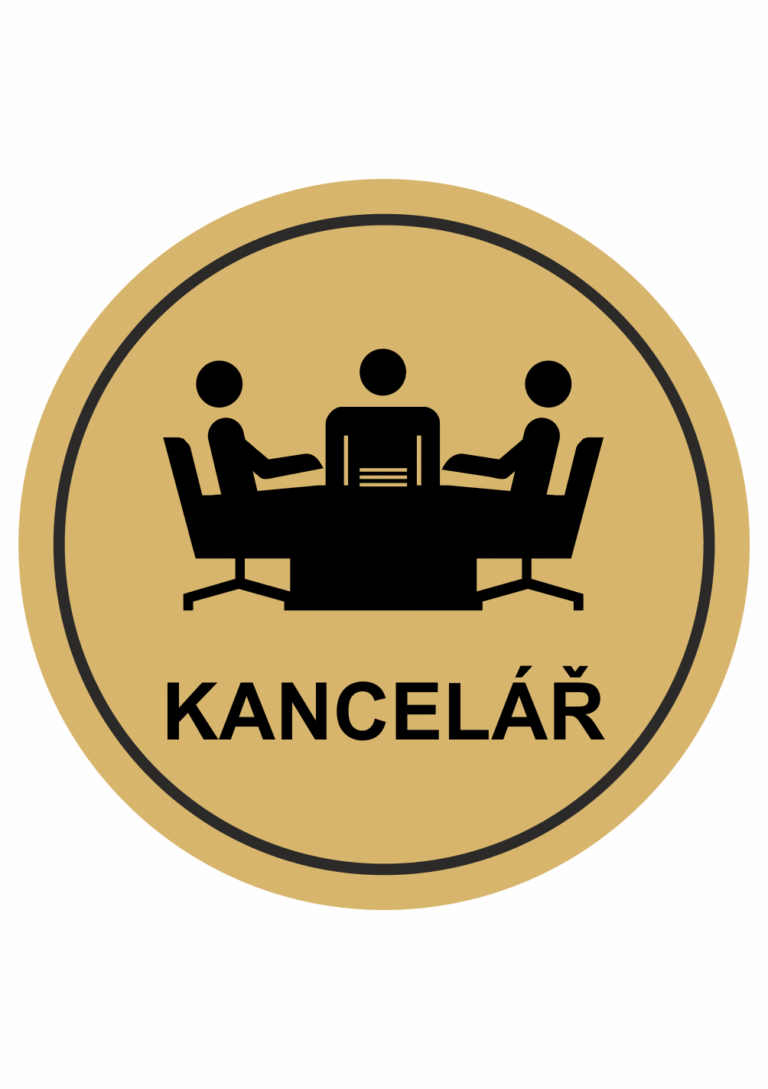 Značení budov, prostorů a vstupů - Označení místnosti (Piktogramy): Kancelář (Zlatá, Kruh)