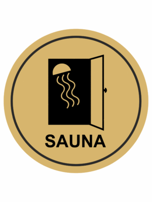 Značení budov, prostorů a vstupů - Označení místnosti (Piktogramy): Sauna (Zlatá, Kruh)