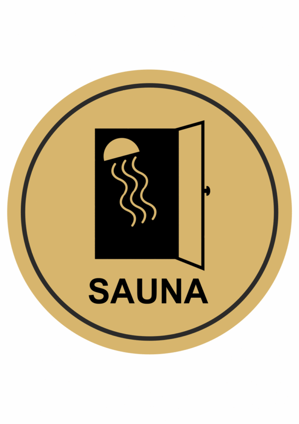 Značení budov, prostorů a vstupů - Označení místnosti (Piktogramy): Sauna (Zlatá, Kruh)