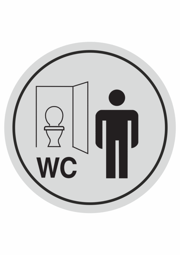 Značení budov, prostorů a vstupů - Označení místnosti (Piktogramy): WC Muži klozet (Stříbrná, Kruh)