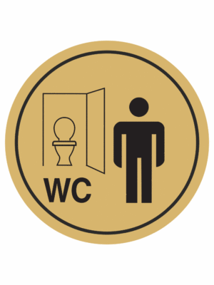 Značení budov, prostorů a vstupů - Označení místnosti (Piktogramy): WC Muži klozet (Zlatá, Kruh)