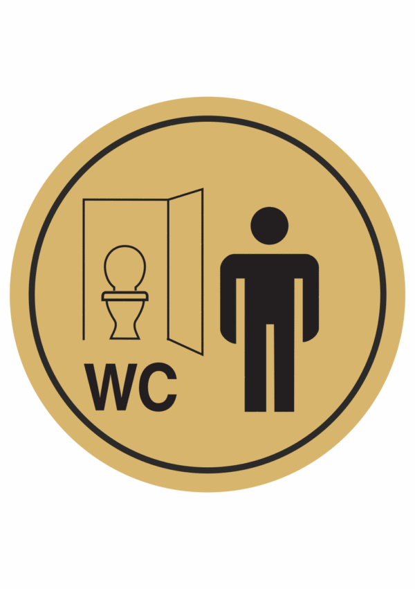 Značení budov, prostorů a vstupů - Označení místnosti (Piktogramy): WC Muži klozet (Zlatá, Kruh)
