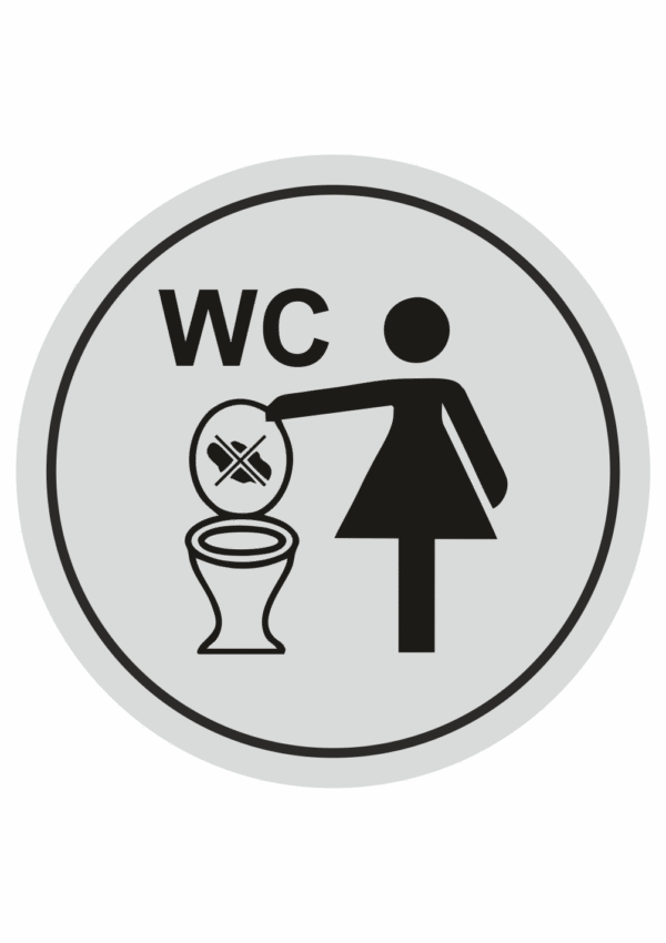 Značení budov, prostorů a vstupů - Označení místnosti (Piktogramy): Nevhazujte odpadky do WC (Stříbrná, Kruh)