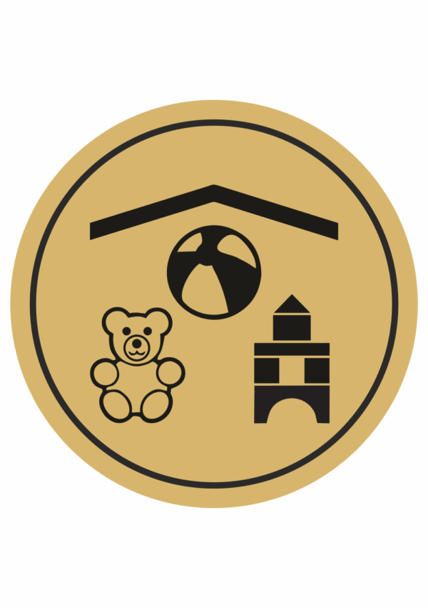 Značení budov, prostorů a vstupů - Označení místnosti (Piktogramy): Dětský koutek (Zlatá, Kruh)