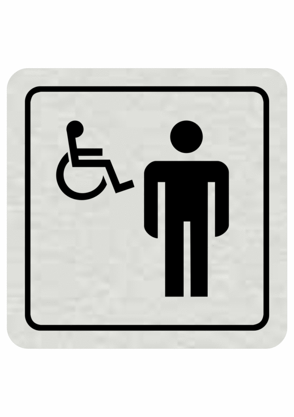 Značení budov, prostorů a vstupů - Označení místnosti (Piktogramy): WC Muži invalidé (Stříbrná, Čtverec)